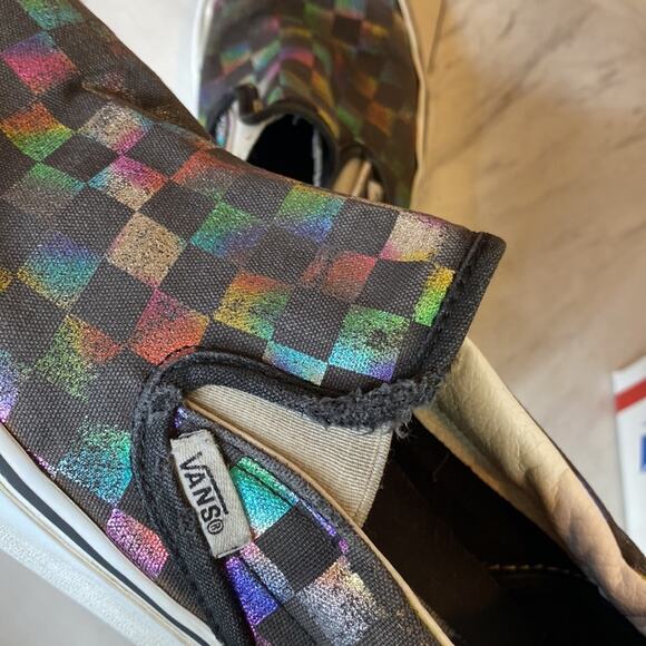 Vans Iridescent Checkered Checkerboard Low Top Skater Sneaker Classic Slip On - Picture 10 of 10